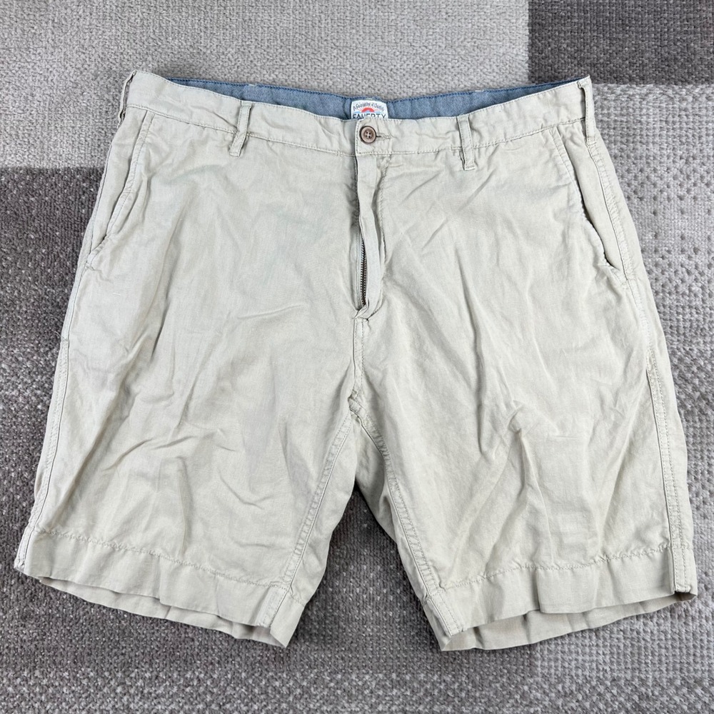 Faherty Brand Mens 36 Linen Cotton Blend Shorts Khaki Beige Flat Front‎ Casual